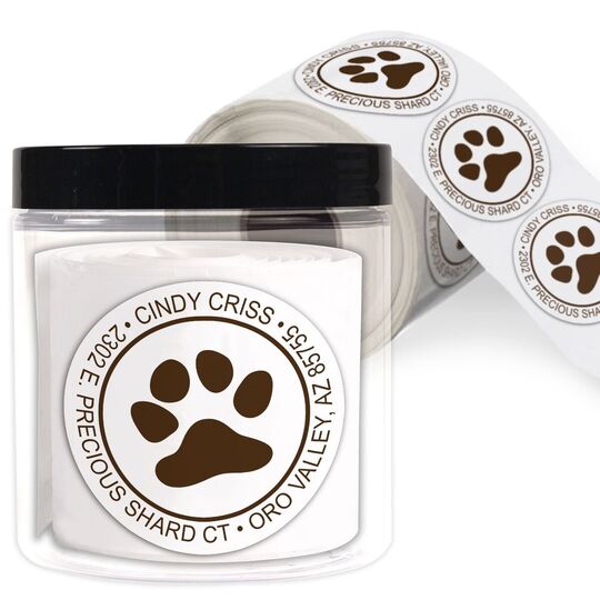 Puppy Paw Round Address Labels in a Jar